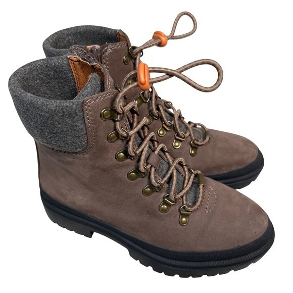 Lucky Brand Shoes - Lucky Brand Eavan Brown Leather Hiking Boots Side Zip Lug Sole Women's Size 7
